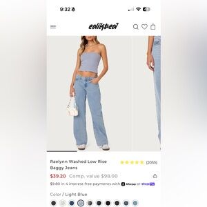 Edikted Blue Denim Jeans Raelynn washed low rise baggy jeans